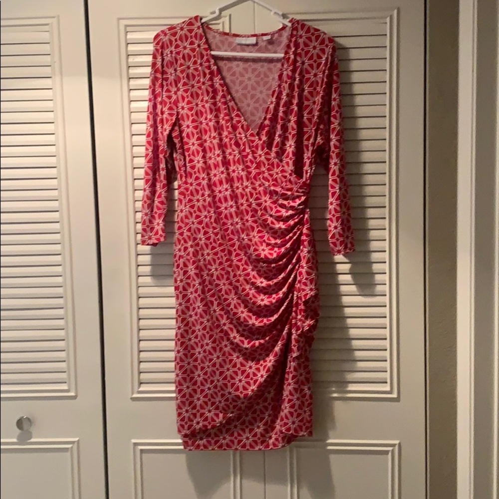 Red pattern faux wrap dress